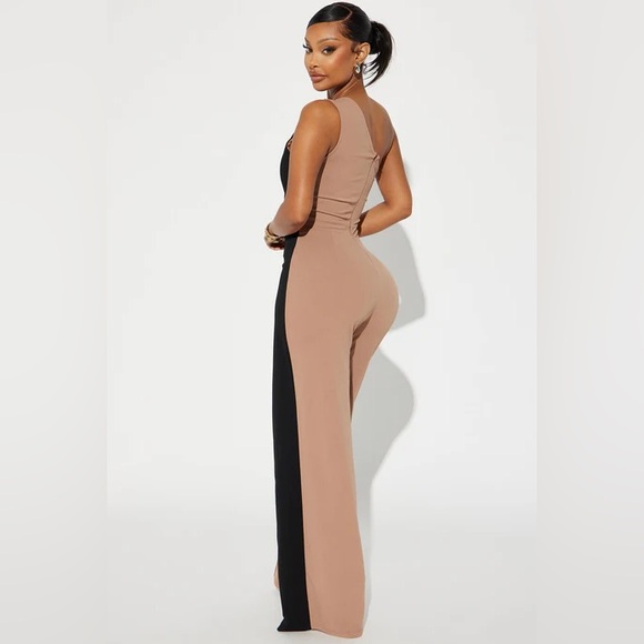 Fashion Nova Tan Black romper with rhinestone Accents stones all intact - Picture 3 of 9